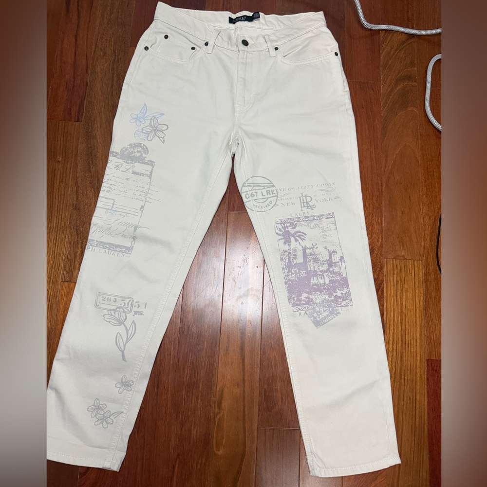 Ralph Lauren Cream Jeans with Graphic Accents